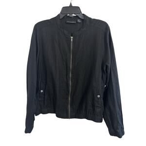 Cynthia Rowley 100% Linen Black Lightweight Full Zip Bomber Jacket Size XL